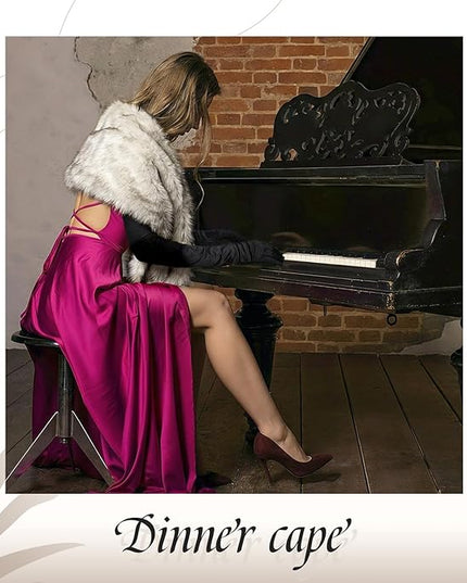 Zhanmai 2 Pcs Winter Long Shawl Cloak Stretchy Glove Opera Bridal Dance Gloves for Women Dress Party Coat