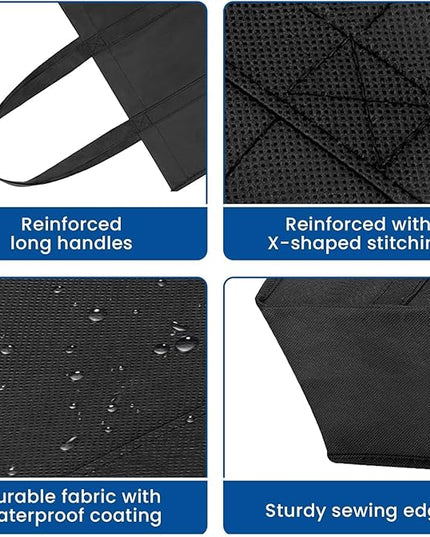 WISELIFE Reusable Grocery Shopping Bags 10 Pack Large Foldable Tote Bags Bulk, with Long Handle for Shopping Groceries Clothes (Black)