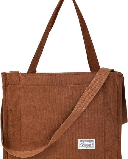 Valleycomfy Corduroy Tote Bag for Women Travel Crossbody Bag Purse Women Shoulder Bags Work Handbags Everyday Hobo Bag