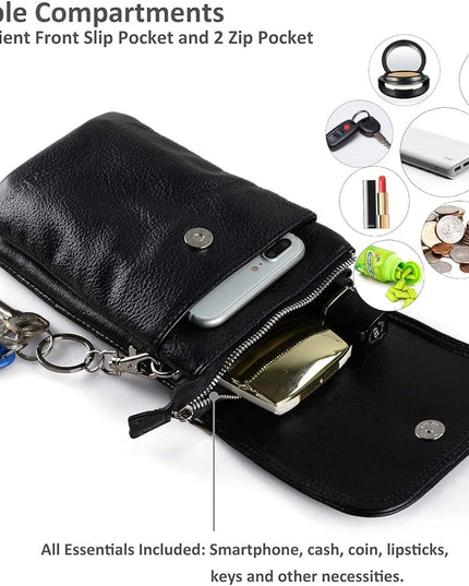 befen Genuine Leather Small Crossbody Bags for Women Cell Phone Bag Cross Body Purses,Silver Zipper
