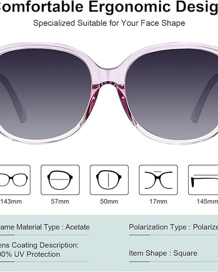 CARFIA Acetate Oversized Square Polarized Sunglasses for Women UV Protection Retro Trendy Big Shades