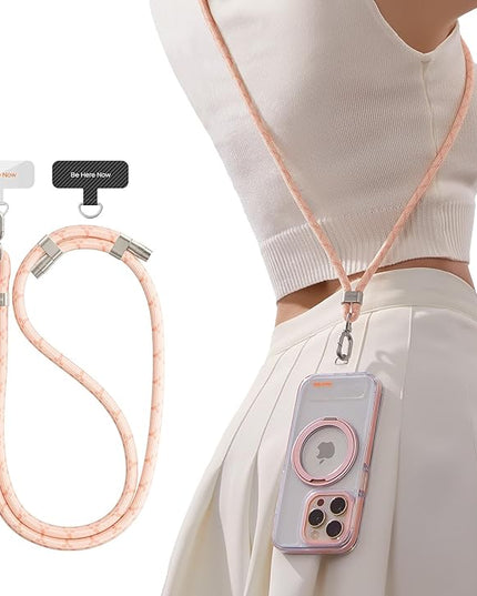 TORRAS Phone Lanyard Crossbody with 2 Phone Tabs, Adjustable Anti Theft Phone Strap for All Phones, Premium Metal Buckles, Skin-Friendly, Universal Cell Phone Neck lanyard for Women and Men, Pink