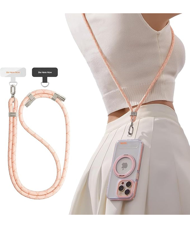 TORRAS Phone Lanyard Crossbody with 2 Phone Tabs, Adjustable Anti Theft Phone Strap for All Phones, Premium Metal Buckles, Skin-Friendly, Universal Cell Phone Neck lanyard for Women and Men, Pink