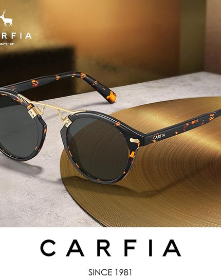 CARFIA Small Face Acetate Polarized Sunglasses for Women UV Protection, Retro Double Bridge Eyewears Metal Brow Round Sunnies
