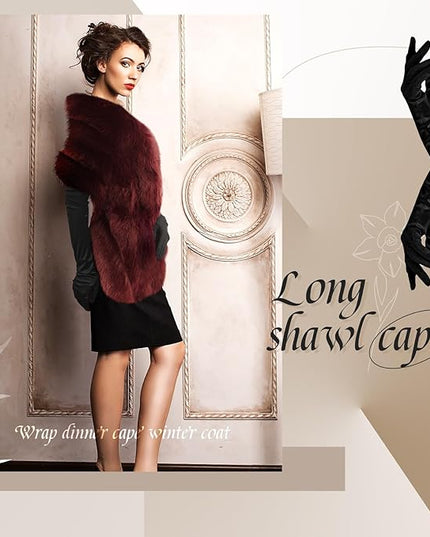 Zhanmai 2 Pcs Winter Long Shawl Cloak Stretchy Glove Opera Bridal Dance Gloves for Women Dress Party Coat