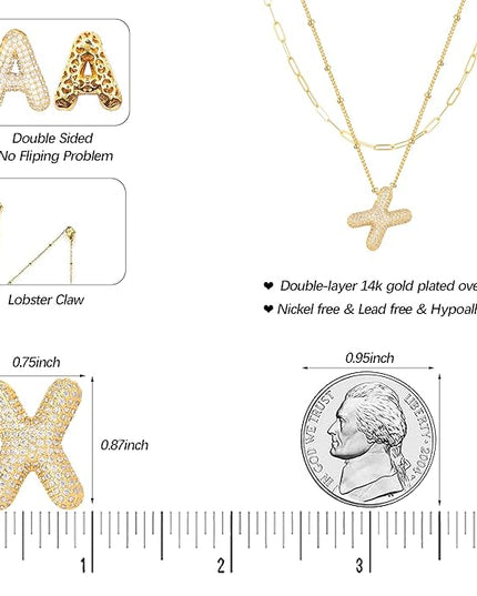LUCA SMITH Initial Necklaces for Women, Dainty Balloon Bubble Letter, Name Letter Alphabet Pendant Layered Choker Chain Jewelry Gift