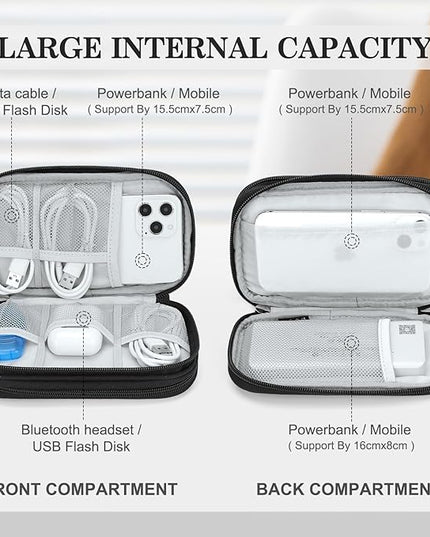 FYY Travel Organizer Pouch Electronic Accessories Carry Case Portable Waterproof Double Layers All-in-One Storage Bag for Cable, Cord, Charger, Phone, Pattern Black