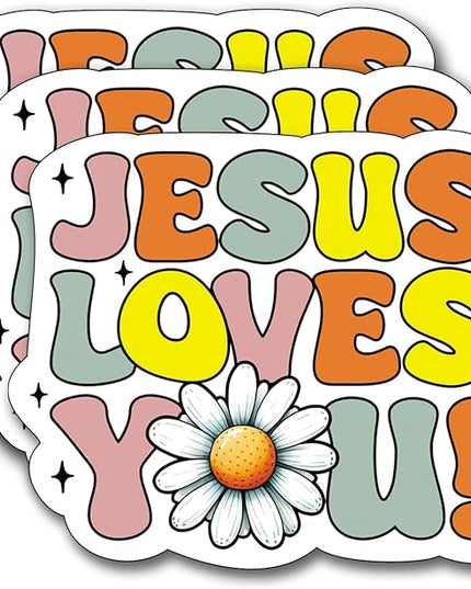 (3Pcs) Jesus Loves You Sticker, Christian Sticker Gifts Decorate Books, Laptops, Water Bottles Kindles Stickers, Phones Tumbler Waterproof Vinyl 3" Inch