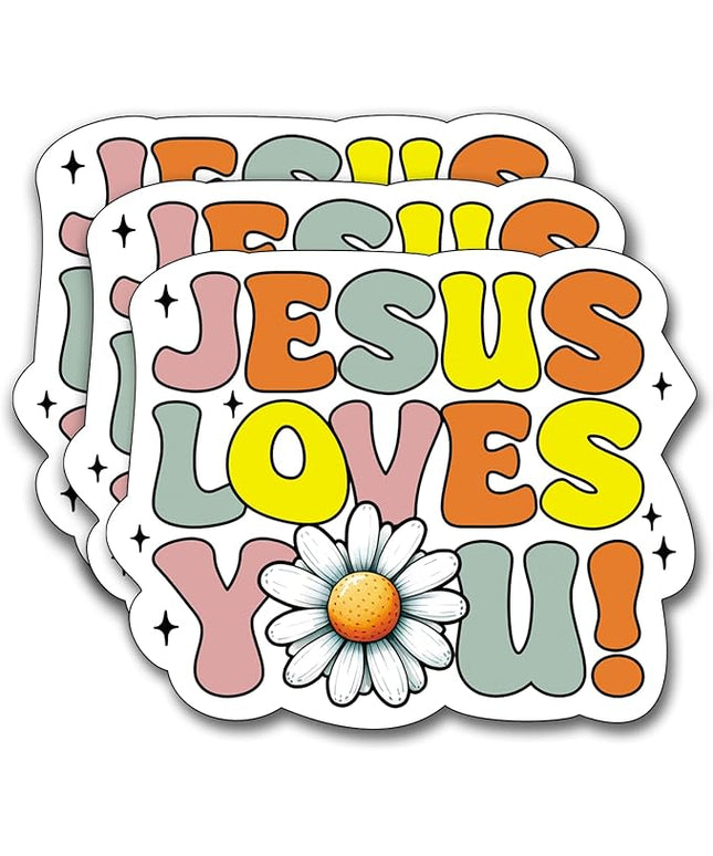 (3Pcs) Jesus Loves You Sticker, Christian Sticker Gifts Decorate Books, Laptops, Water Bottles Kindles Stickers, Phones Tumbler Waterproof Vinyl 3" Inch