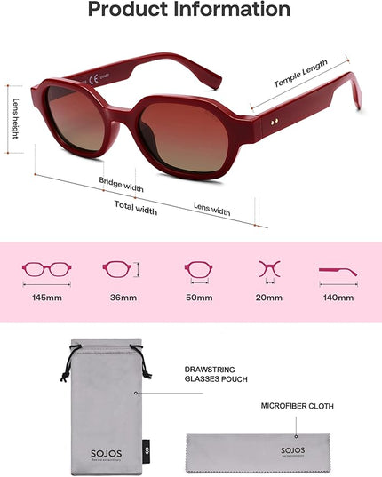 SOJOS Retro Polarized Hexagon Sunglasses for Women Men, UV400 Trendy Rectangle 70s 80s 90s Shades SJ2389