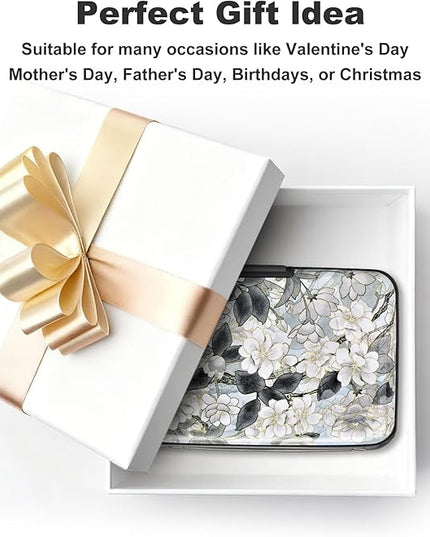 ELFISH Mini RFID Aluminum Wallet Credit Cards Holder Business Card Case Metal ID Case for Men Women (White Lotus)