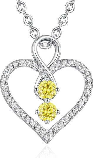 LOUISA SECRET Infinity Double Birthstone Necklace, 925 Sterling Silver Tiny Pendant Heart Necklace for Women Wife Her, Best Jewelry Gift Heart Jewelry Meaningful Gift for Valentine's Day, Christmas, Birthday Anniversary