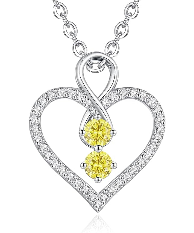 LOUISA SECRET Infinity Double Birthstone Necklace, 925 Sterling Silver Tiny Pendant Heart Necklace for Women Wife Her, Best Jewelry Gift Heart Jewelry Meaningful Gift for Valentine's Day, Christmas, Birthday Anniversary