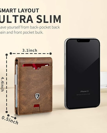 RUNBOX Mens Slim Wallet with Money Clip RFID Blocking Bifold Credit Card Holder for Men with Gift Box