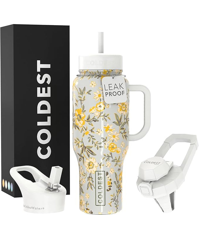 Coldest Tumbler with Handle and Straw - 100% Leak Proof Insulated Tumbler with Lid and Straw (3 Lids) - Stainless Steel Tumblers for Women & Men - Cup Holder Friendly Base, 36 oz (Summer Dress)
