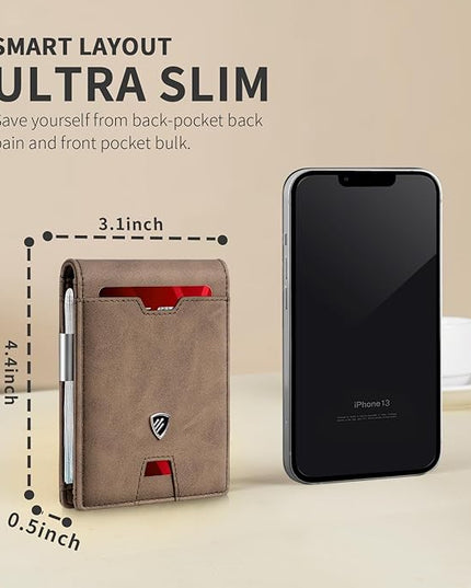 RUNBOX Mens Slim Wallet with Money Clip RFID Blocking Bifold Credit Card Holder for Men with Gift Box