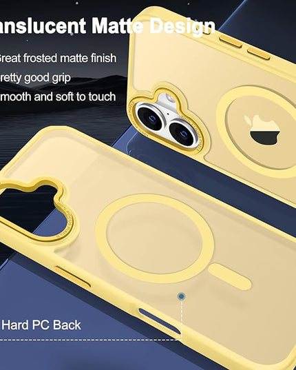 Hython Case for iPhone 16 Case Magnetic Translucent Matte Phone Cases 6.1" [Compatible with MagSafe] Thin Slim Fit Shockproof Bumper Hard Protective Cover for Women Men Girls, Frosted Yellow