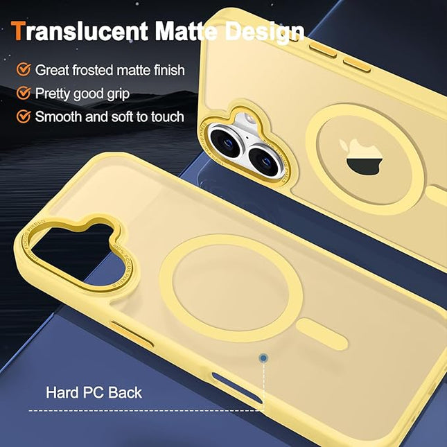 Hython Case for iPhone 16 Case Magnetic Translucent Matte Phone Cases 6.1" [Compatible with MagSafe] Thin Slim Fit Shockproof Bumper Hard Protective Cover for Women Men Girls, Frosted Yellow