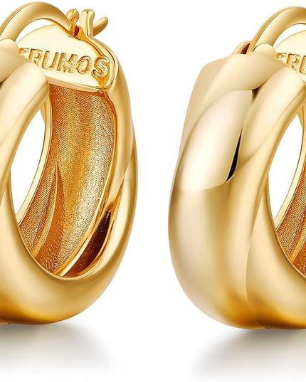 18K Gold Plated Chunky Hoop Earrings for Women Fashion Thick Gold Hoops Set Jewelry for Birthday Christmas Gifts