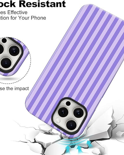 Magnetic for iPhone 17 Case Cute Stripes Phone Case, Shockproof Slim TPU and Hard PC Protective Phone Cover Compatible with MagSafe Designed for Women Girls, Light Purple