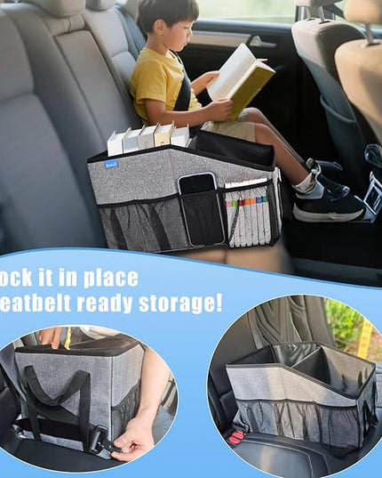 Smof Car Organizer- Car Seat Organizer for Front Seat Back Seat Between Seats, Foldable Car Storage Organizer for Kids Adults with Multi-Pockets-Car Organizers Backseat with Detachable Divider-Gray