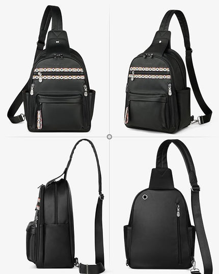 FADEON Large Sling Bag for Women, Leather Crossbody Purse Designer Anti Theft Sling Backpack, RFID Fanny Packs for Travel