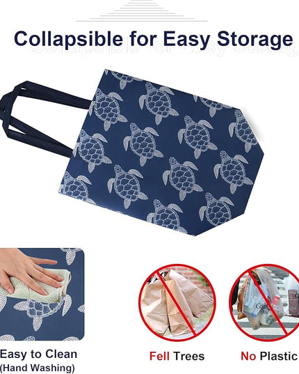 BeeGreen Sea Turtle Reusable Shopping Bags For Groceries 6 Pack- Large Foldable Tote Bags- Strong Handles for Heavy Groceries, Perfect for Supermarket, Farmers Market, and Storage Organization