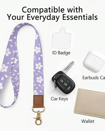Cell Phone Lanyard with Wrist Strap, Sakura Floral Neck Lanyard for Phones, Car Keys, ID Badge and Wallet – Universal Set