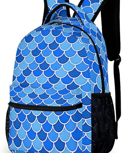 Fashion Blue Fish Scales Backpack Lightweight Large Capacity Laptop Daybag for Travel Work