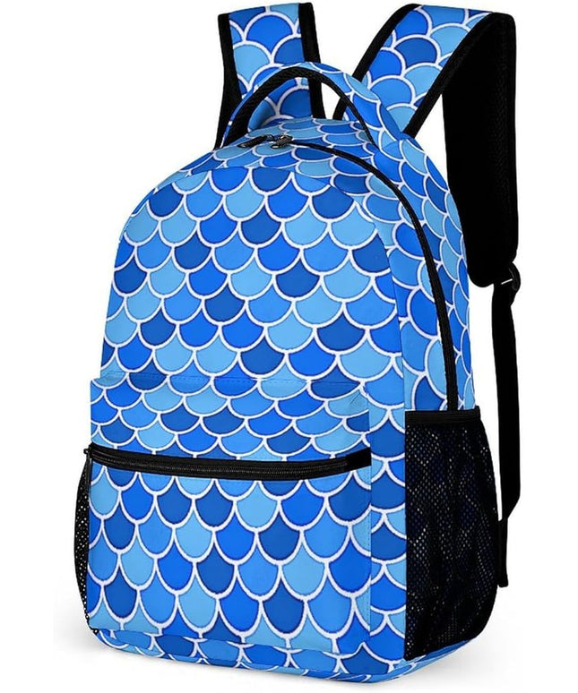Fashion Blue Fish Scales Backpack Lightweight Large Capacity Laptop Daybag for Travel Work
