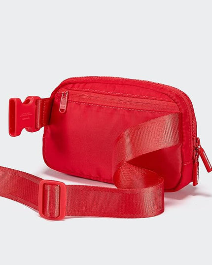 Pander Two Way Zipper Fanny Pack Nylon Everywhere Belt Bag for Women, Water Repellent Waist Packs, Crossbody Bags with Adjustable Strap (Red).