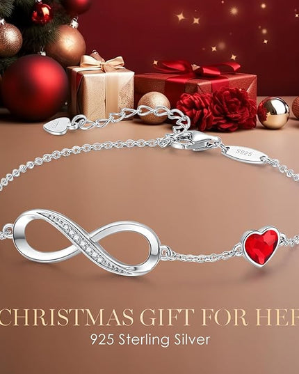 CDE Valentine's Day Gift Infinity Heart Birthstone Charm Link Bracelet for Women 925 Sterling Silver Adjustable Mother's Day Christmas Day Gift Anniversary Birthday Jewelry for Wife Girlfriend Her