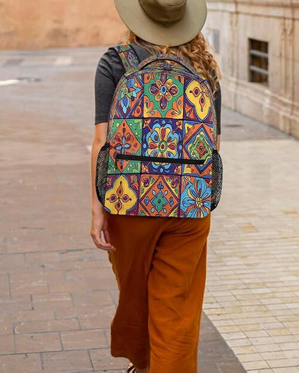 Large Backpack with 15.6 Inch Laptop Compartment, Ethnic Mexican Floral Adult Backpack for Work, Travel & School College Boys Girls