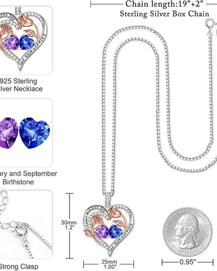 Iefil Christmas Gifts for Women Wife - 925 Sterling Silver Rose Heart Birthstone Necklace Birthday Anniversary Jewelry Gifts for Her Wife Mom Daughter