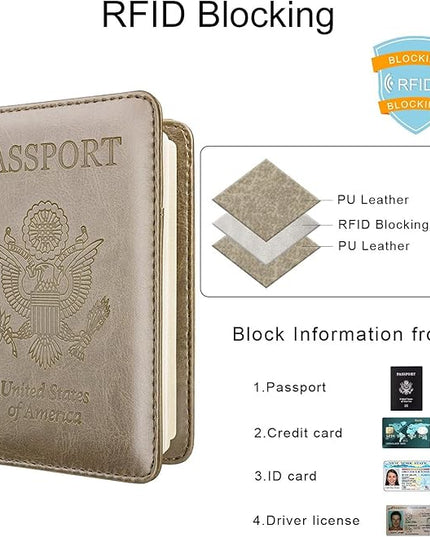WALNEW Passport Holder for Travel, RFID Passport Cover Wallet for Women Men, PU Leather Passport Book Card Holder Case with Pen, Travelling Essentials for Flying