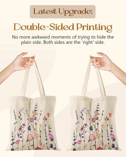 Aesthetic Tote Bag for Girls - with Magnetic Buckle and Zipper Inner Pocket for Women Lady Canvas Cotton Tote Bag