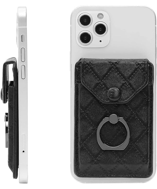 Cell Phone Card Holder RFID Ring Stand Stick on Wallet Card Holder of Phone All Smartphones Adhesive Credit Card Holder for Cell Phone-Black