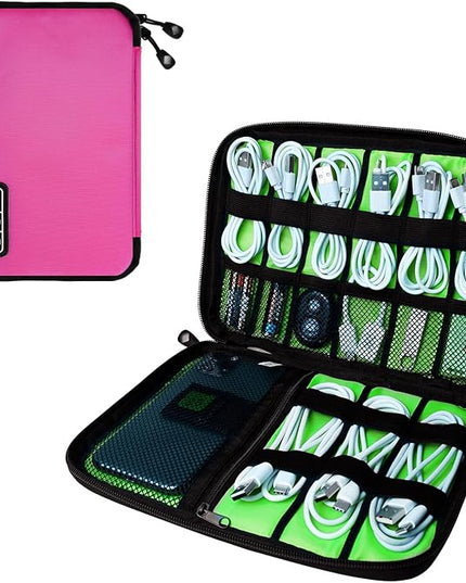 Electronics Travel Organizer,Portable Waterproof Electronic Travel Storage Bag for Small Charging Cord Storage,Charger,SD Card etc,for Travel,Business-Rose Red