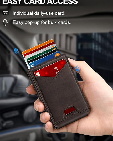 GHUKY Wallet for Men RFID Wallet with Money Clip, Slim Pop Up Card Holder for 10-12 Cards, Minimalist Smart Credit Card Case with ID Window, Bifold Metal Wallet for Front Pocket, Gifts for Men