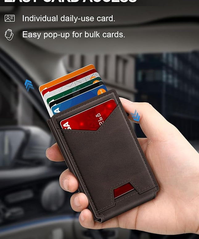 GHUKY Wallet for Men RFID Wallet with Money Clip, Slim Pop Up Card Holder for 10-12 Cards, Minimalist Smart Credit Card Case with ID Window, Bifold Metal Wallet for Front Pocket, Gifts for Men