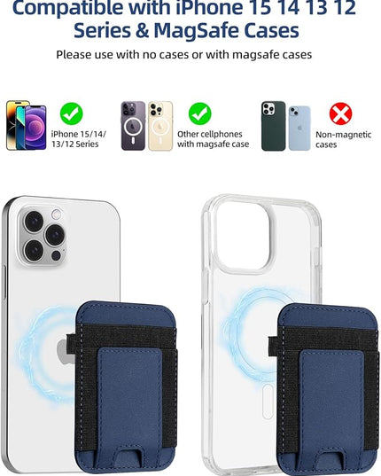For Magsafe Wallet, Strongest Magnetic Wallet for iPhone 17/16/15/14/13/12 Series, for Magsafe Card Holder with 2 Card Slots, Magnetic Card Holder, Vegan Leather, Hold 7 Cards, Slim, Navy Blue