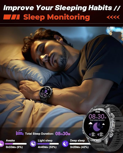 SUNKTA Smart Watch for Men,1.85" HD/800mAh Battery Smart Watches with LED Flashlight (Bluetooth Call Answer/Calls) Fitness Tracker with Heart Rate/Sleep Tracking/Blood Oxygen for Android iOS Black