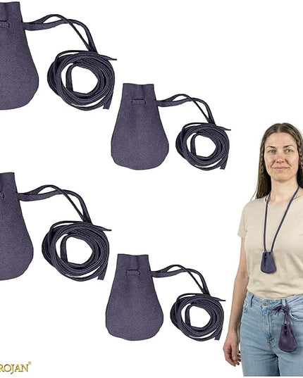 Mythrojan Small Trinket Pouches Suede Leather Drawstring Coin & Dice Bags for LARP, SCA, Viking & Medieval Events (Dark Blue)