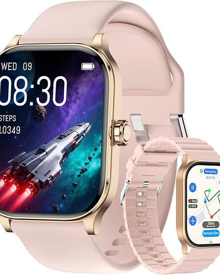Smart Watch for Women Men with Text and Call, 2025 New AI Smartwatches with Heart Rate/SpO2/Sleep/Stress Monitor, 100+ Sports Modes, GPS Fitness Watches Compatible with iOS/Android (Map, Pink)