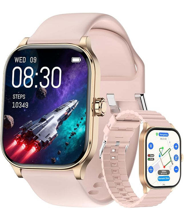 Smart Watch for Women Men with Text and Call, 2025 New AI Smartwatches with Heart Rate/SpO2/Sleep/Stress Monitor, 100+ Sports Modes, GPS Fitness Watches Compatible with iOS/Android (Map, Pink)