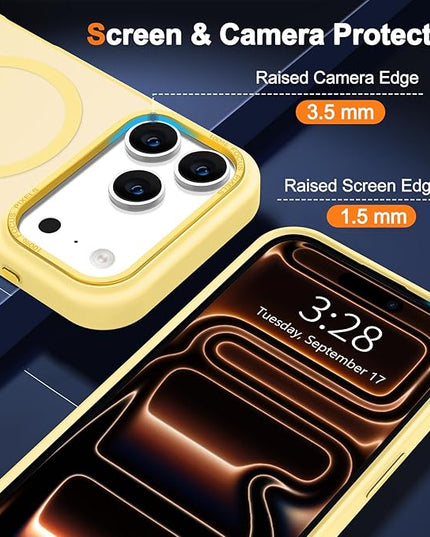 Hython Case for iPhone 17 Pro Max Case Magnetic Translucent Matte Phone Cases 6.9" [Compatible with MagSafe] Thin Slim Fit Shockproof Bumper Hard Protective Cover for Women Men Girls, Frosted Yellow
