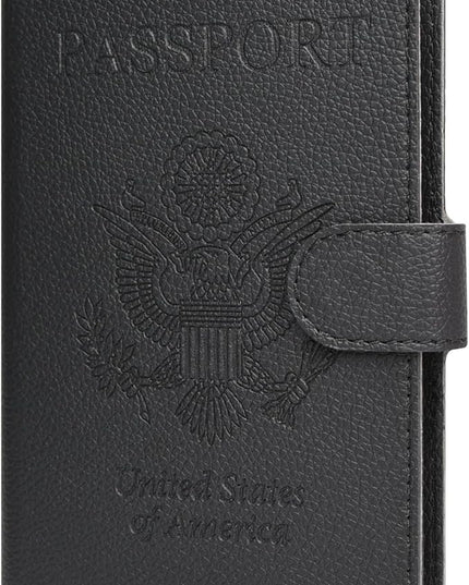 RSAquar Passport Holder for Women and Men, Premium PU Leather Travel Passport Wallet RFID Blocking Passport Cover Travel Documents Organizer (JD-Black)