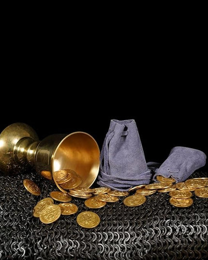 Mythrojan Small Trinket Pouches Suede Leather Drawstring Coin & Dice Bags for LARP, SCA, Viking & Medieval Events (Dark Blue)