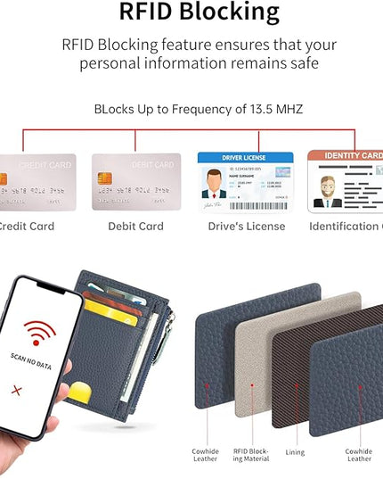 ilovever Slim Wallet for Women Small Leather RFID Blocking Credit Card Holder Minimalist Wallet with Coin Purses & Pouches,S Deep Blue
