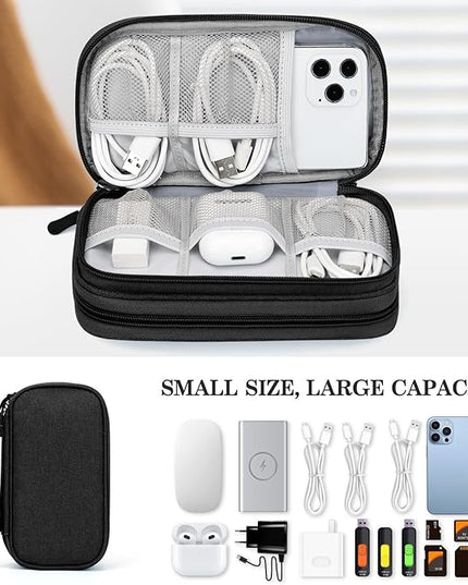 FYY Travel Cable Organizer Pouch Electronic Accessories Carry Case Portable Waterproof Double Layers All-in-One Storage Bag for Cord, Charger, Phone, Earphone Black